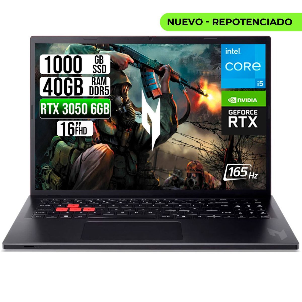 ACER - PORTATIL ACER NITRO LITE INTEL I5-13420H RTX 3050 6GB SSD 1TB RAM 40GB 16" FHD 165Hz