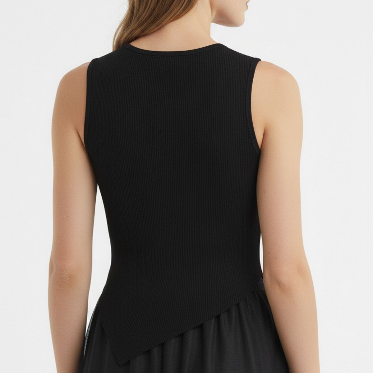 BELIFE - Camiseta manga sisa negra para mujer