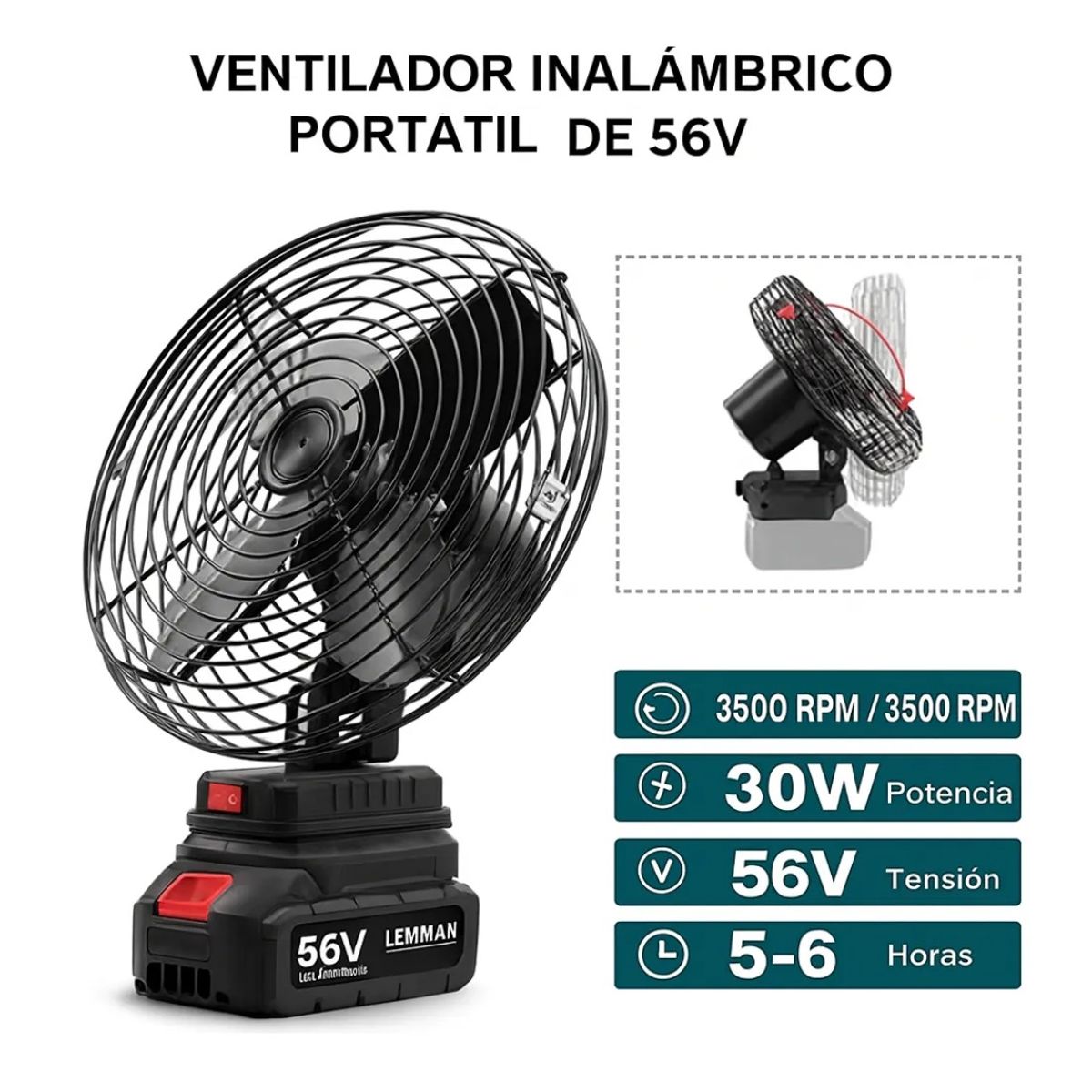 GENERAL - Ventilador Doble Batería Portátil Recargable 56V Inalambrico