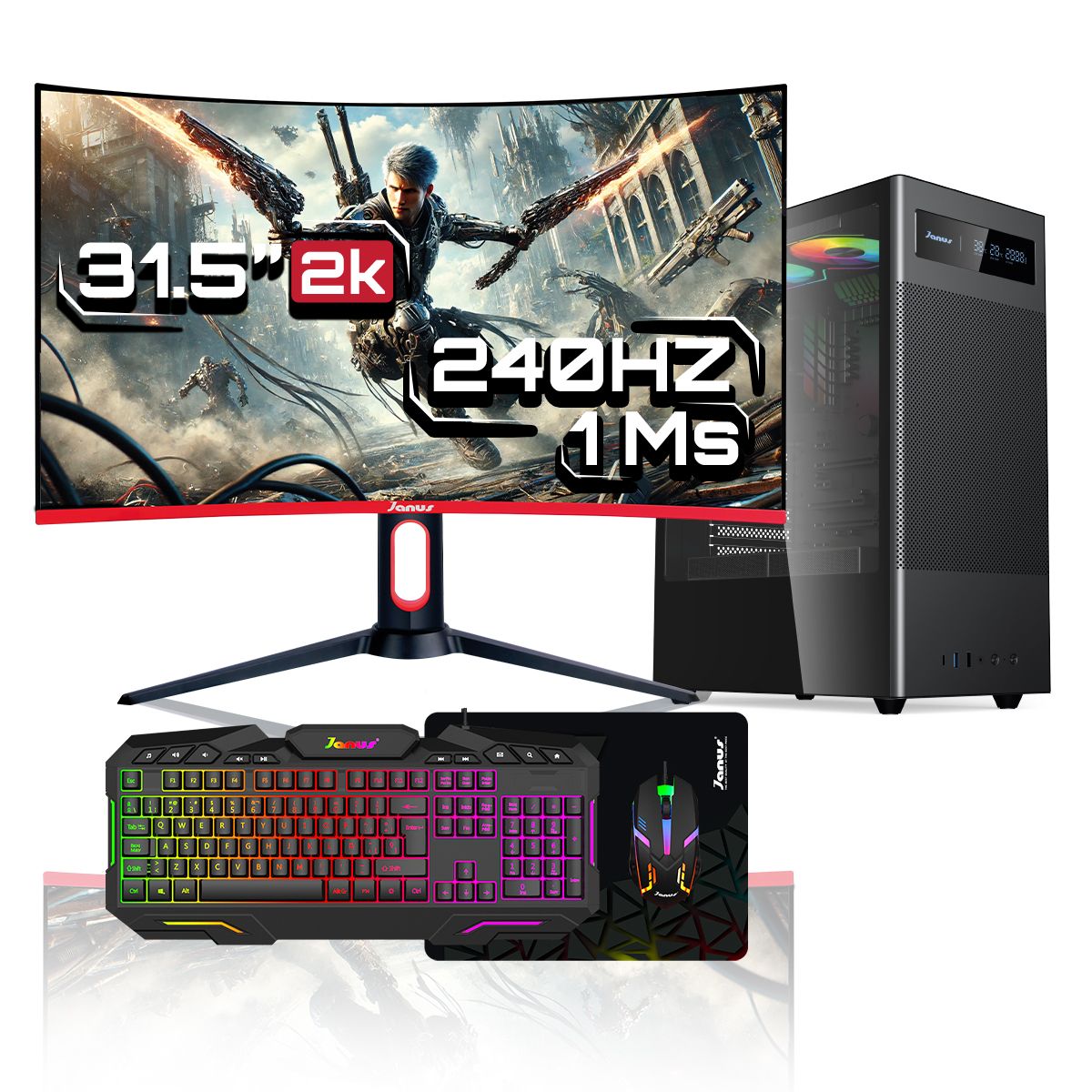 JANUS - Computador De Escritorio Ryzen 5 5600Gt 16Gb Ram Rgb Ssd 512Gb Fuente 400W Monitor 32 Pulgadas 240Hz