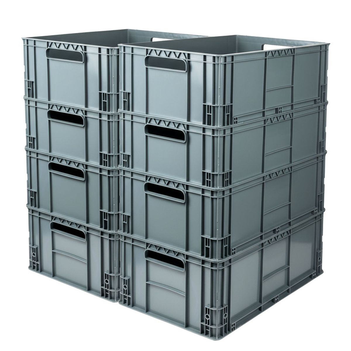 ENERGY PLUS - Set x8 Canastilla Plástica Tapada 60x40x25cm Apilable Industrial