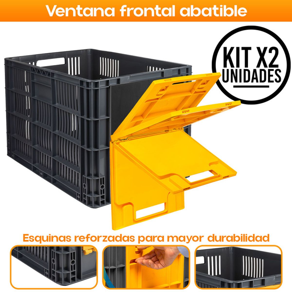 ENERGY PLUS - Set x2 Canastilla Plástica Multiusos con Ventana Frontal Perforada