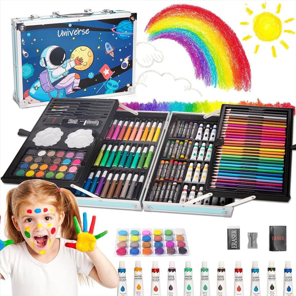 WAER - Kit/Set De Arte Niños Maletin Metalico 145 Pz
