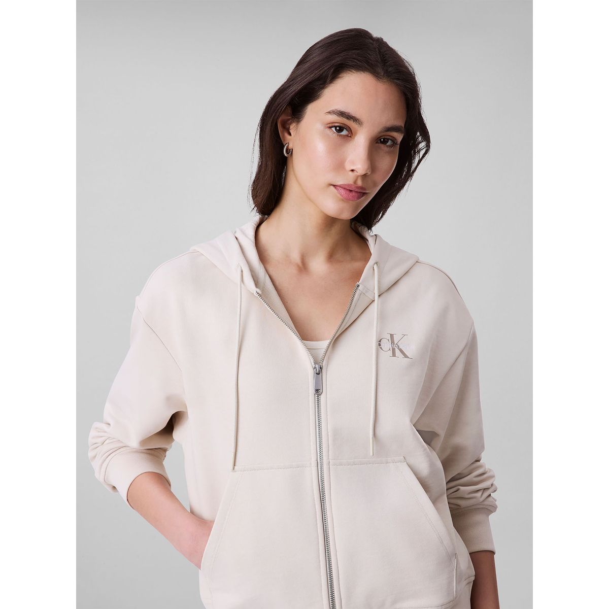 CALVIN KLEIN - Buzo beige con capota y cierre de cremallera Calvin Klein