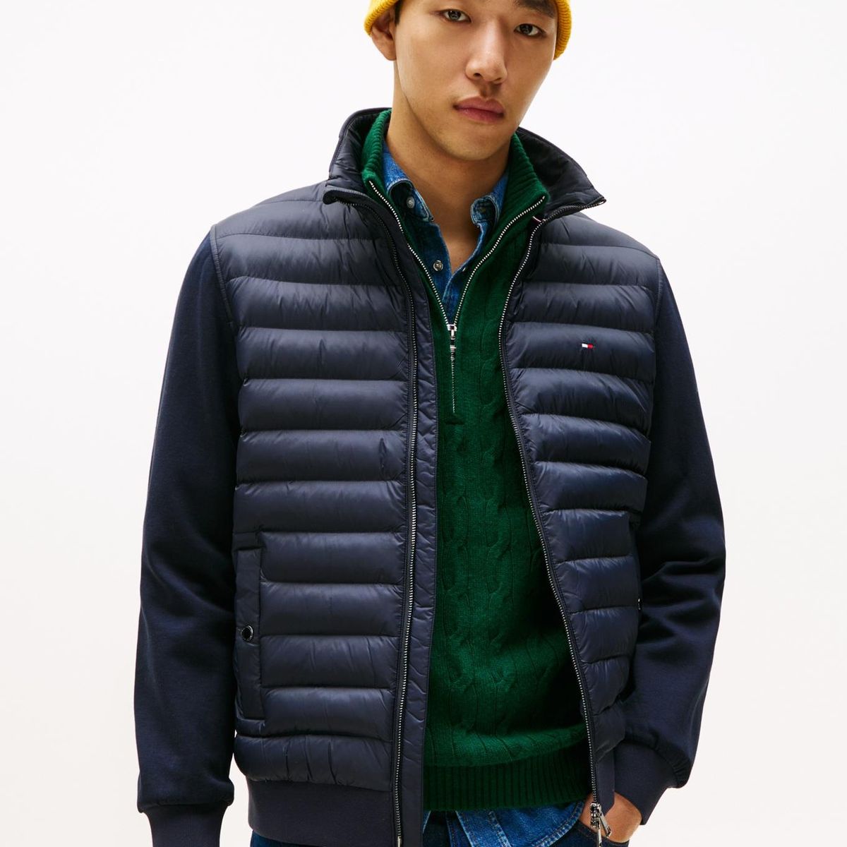 TOMMY HILFIGER - Chaqueta azul de punto acolchada con cremallera Tommy Hilfiger