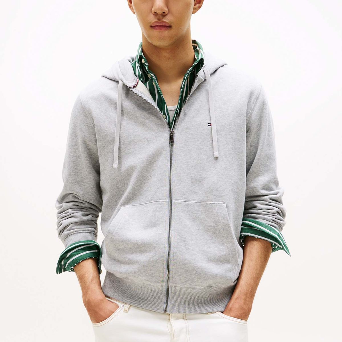 TOMMY HILFIGER - Buzo gris con capota y cremallera Tommy Hilfiger
