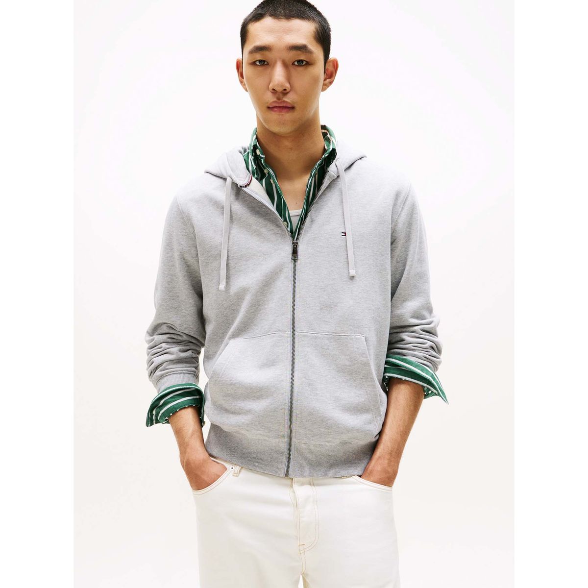TOMMY HILFIGER - Buzo gris con capota y cremallera Tommy Hilfiger