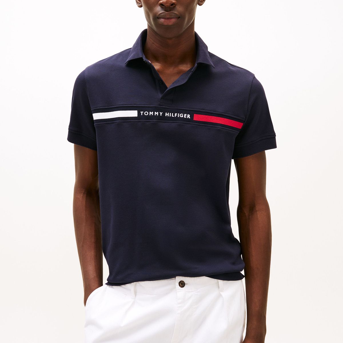 TOMMY HILFIGER - Polo azul de corte regular con logo en el pecho Tommy Hilfiger