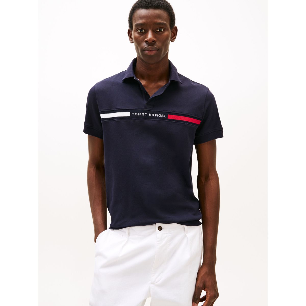 TOMMY HILFIGER - Polo azul de corte regular con logo en el pecho Tommy Hilfiger