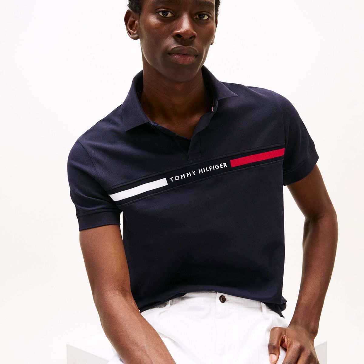 TOMMY HILFIGER - Polo azul de corte regular con logo en el pecho Tommy Hilfiger