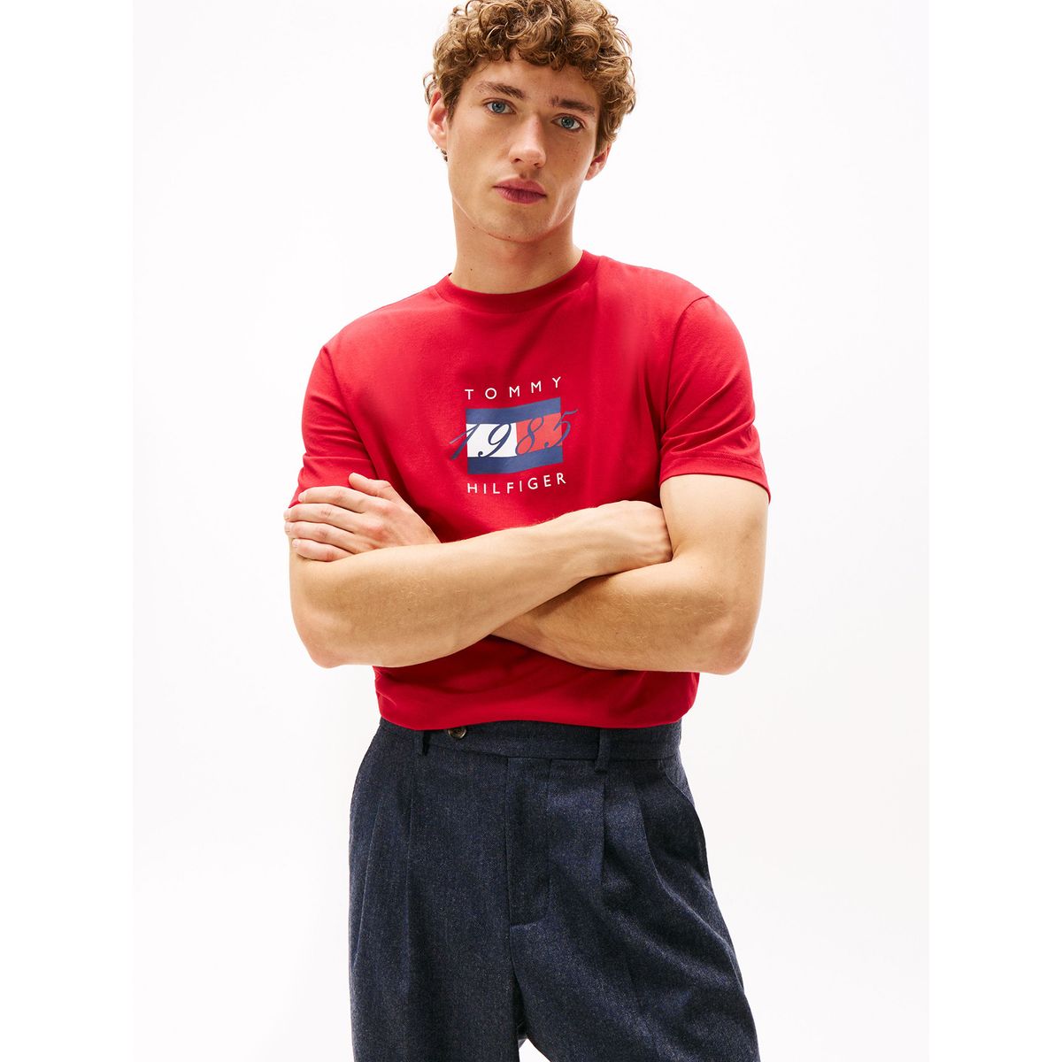 TOMMY HILFIGER - Camiseta roja de punto con logo gráfico Tommy Hilfiger