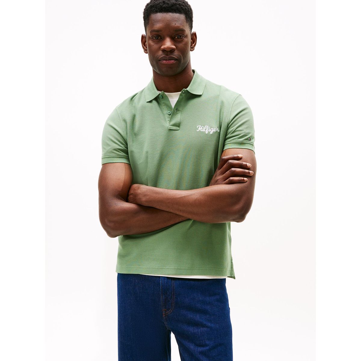 TOMMY HILFIGER - Polo verde de corte regular con logo gráfico Tommy Hilfiger