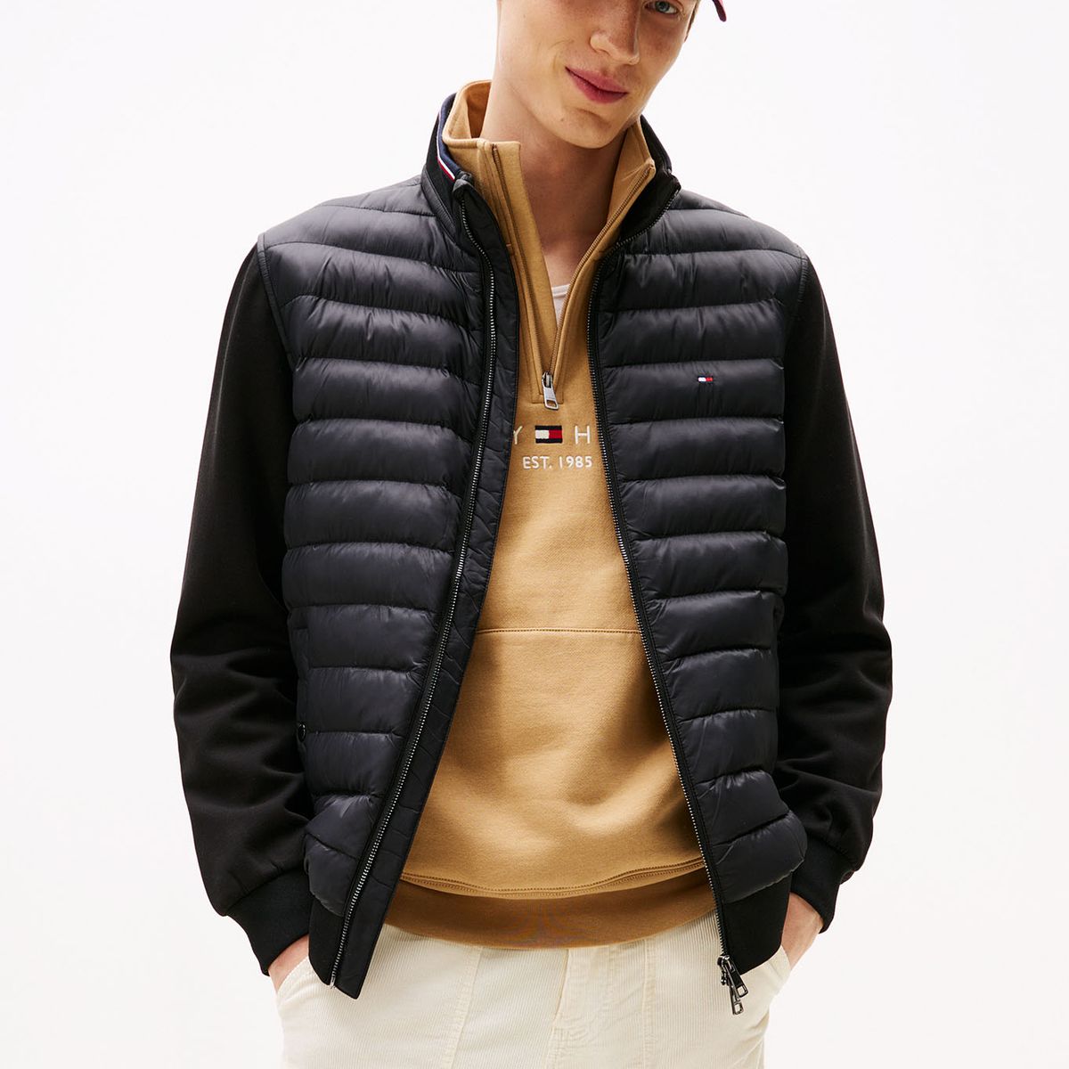 TOMMY HILFIGER - Chaqueta negra de punto acolchada con cremallera Tommy Hilfiger