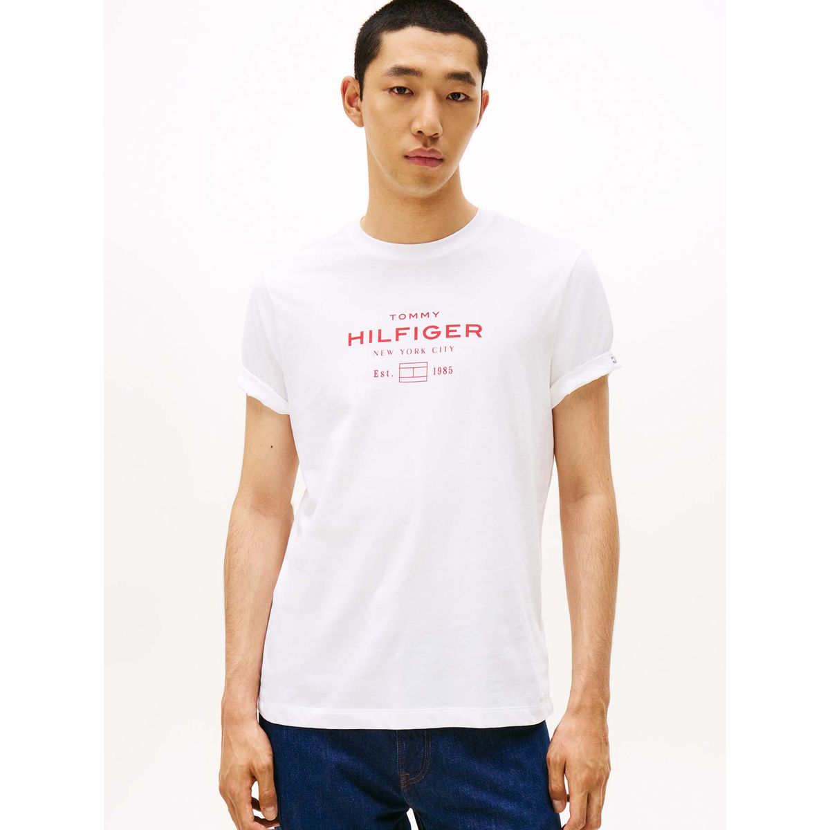 TOMMY HILFIGER - Camiseta blanca de cuello redondo con logo Tommy Hilfiger
