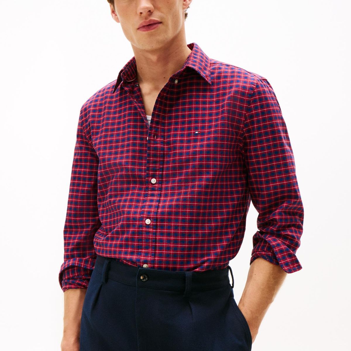 TOMMY HILFIGER - Camisa roja Oxford de corte regular con estampado a cuadros Tommy Hilfiger