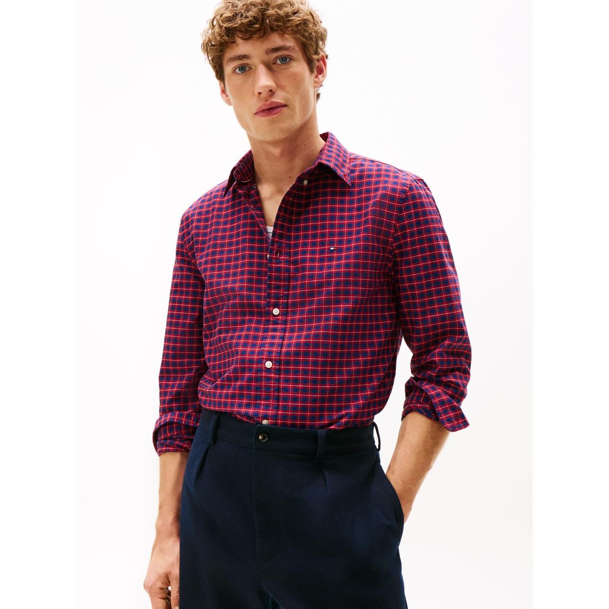 TOMMY HILFIGER - Camisa roja Oxford de corte regular con estampado a cuadros Tommy Hilfiger