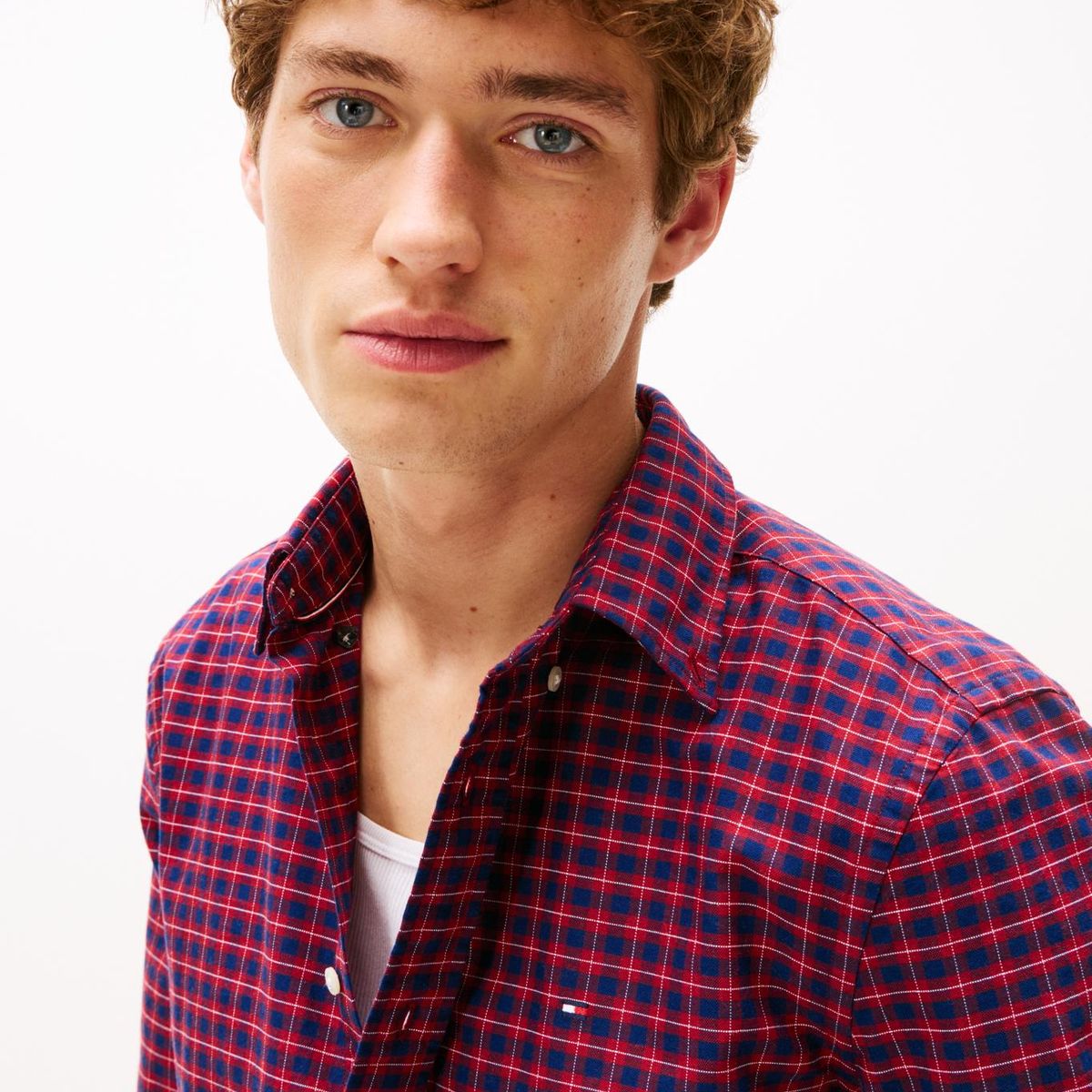 TOMMY HILFIGER - Camisa roja Oxford de corte regular con estampado a cuadros Tommy Hilfiger