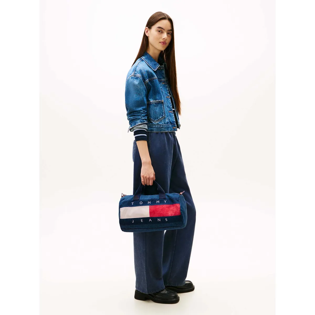 TOMMY HILFIGER - Bolso azul mini duffle denim con logo Tommy Hilfiger