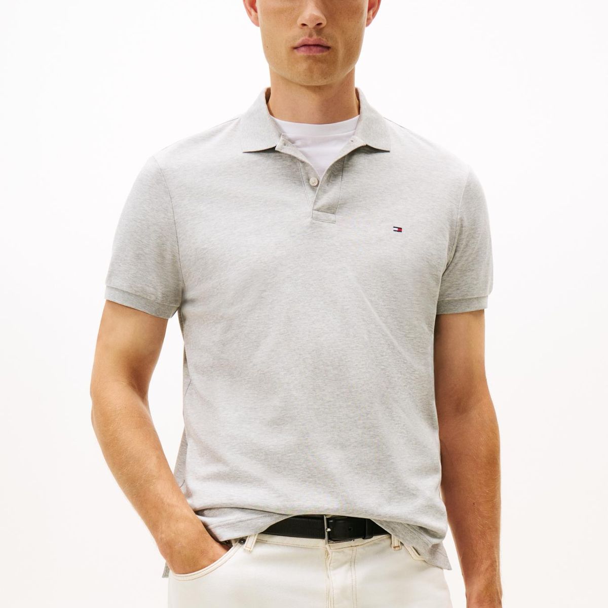 TOMMY HILFIGER - Polo gris de punto interlock de corte regular Tommy Hilfiger