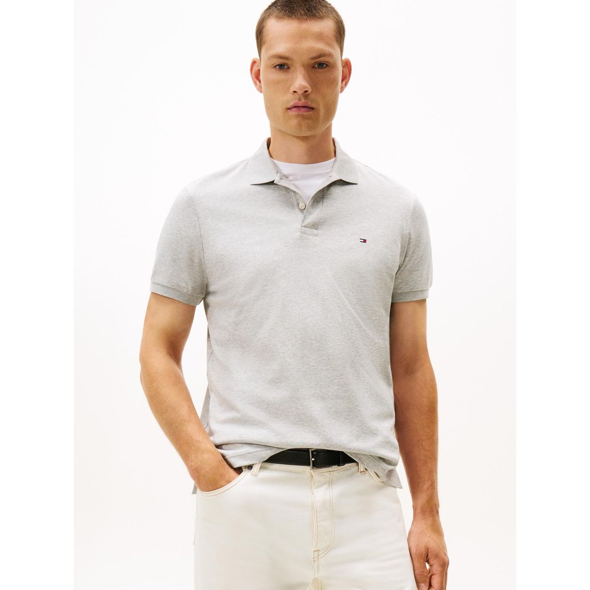 TOMMY HILFIGER - Polo gris de punto interlock de corte regular Tommy Hilfiger