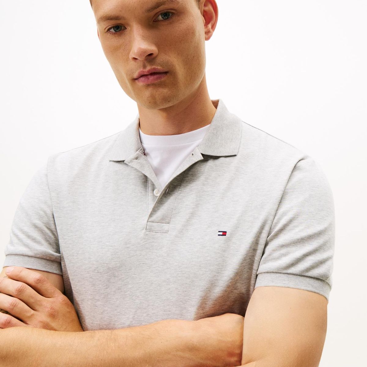 TOMMY HILFIGER - Polo gris de punto interlock de corte regular Tommy Hilfiger