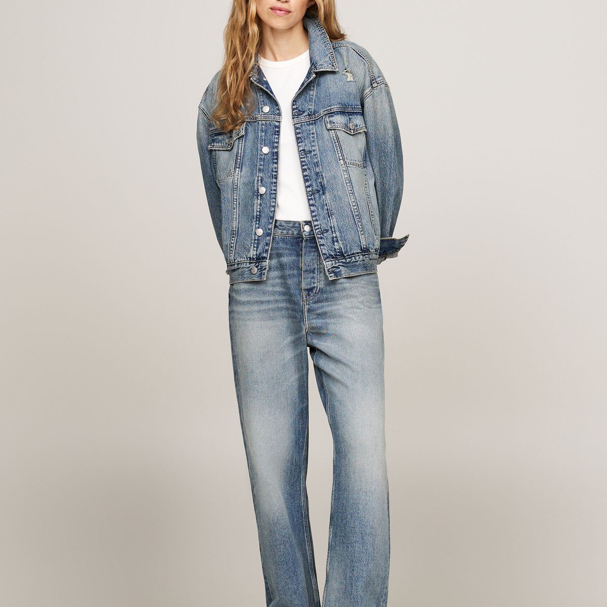 TOMMY HILFIGER - Chaqueta azul denim oversize desgastada Tommy Hilfiger