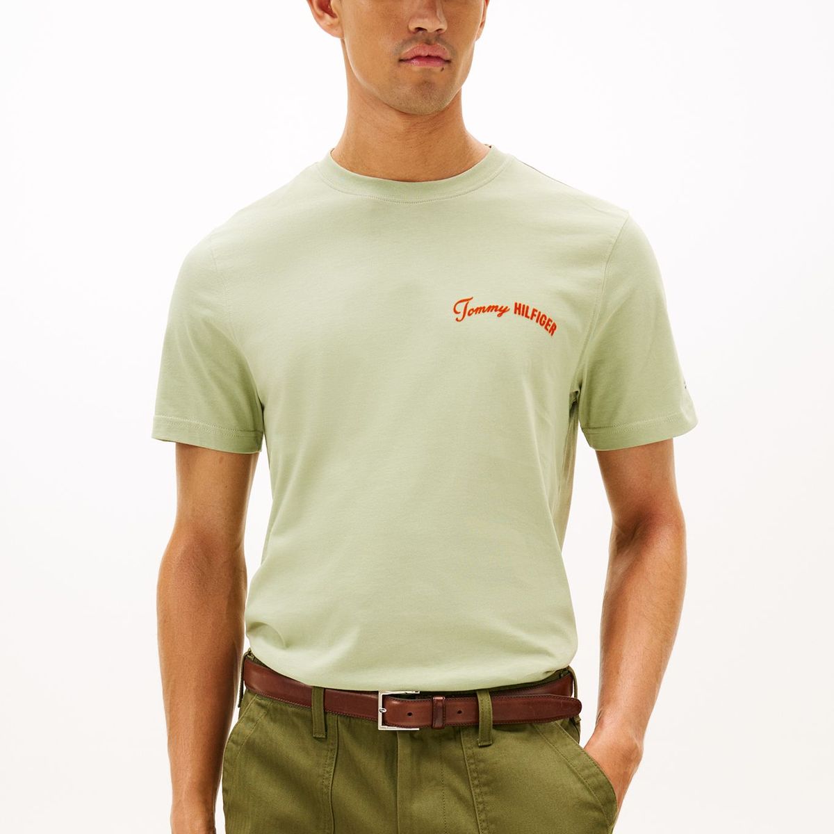 TOMMY HILFIGER - Camiseta verde de cuello redondo con logo Tommy Hilfiger