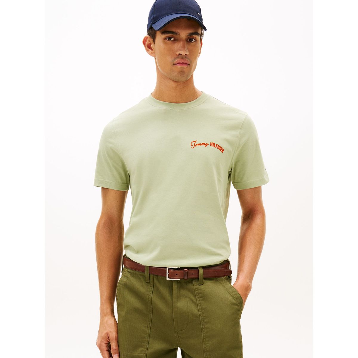 TOMMY HILFIGER - Camiseta verde de cuello redondo con logo Tommy Hilfiger