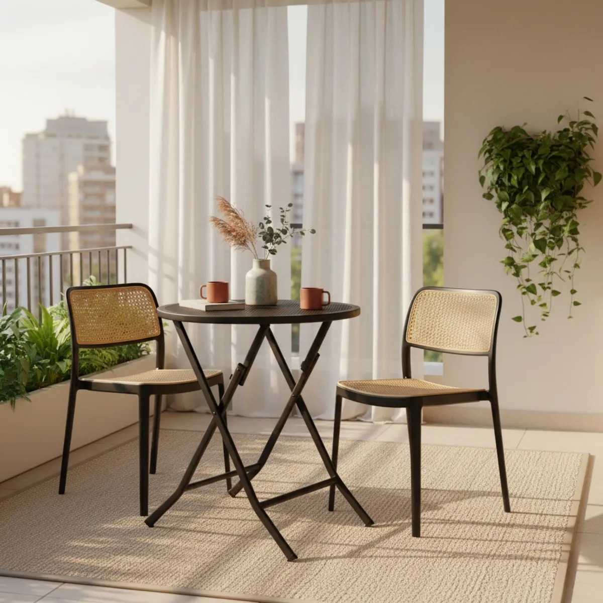 ENTRE NOS HOME - Set Bistro Jardín Fiore Plegable 2 Puestos Mesa Redonda 60 cm Balcón Exterior - Entre Nos Home