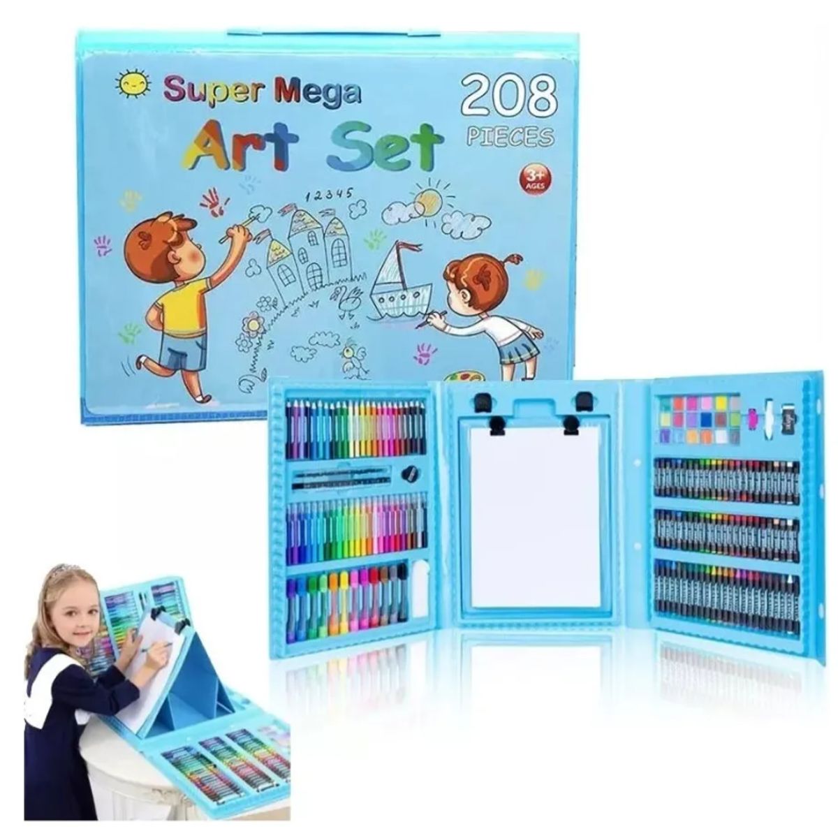 GENERICO - Set De Arte Para Niños 208 Piezas Portátil Crayon Colores Color Azul