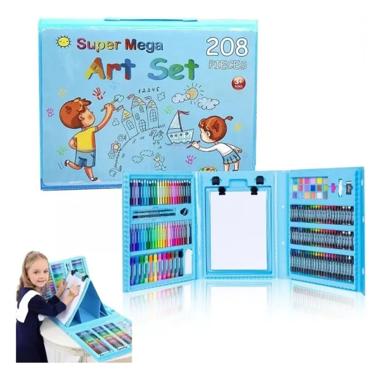 GENERICO - Set De Arte Para Niños 208 Piezas Portátil Crayon Colores Color Azul