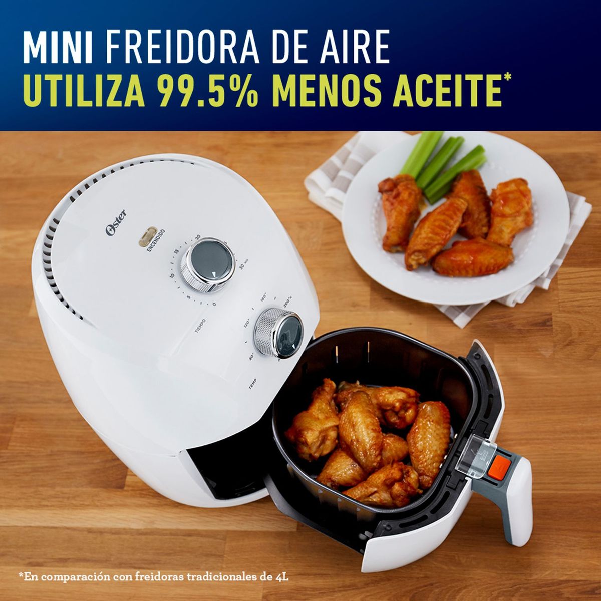 OSTER - Freidora de aire Sin Aceite Oster 2104033 1.5 Litro Blanco Air Fryer