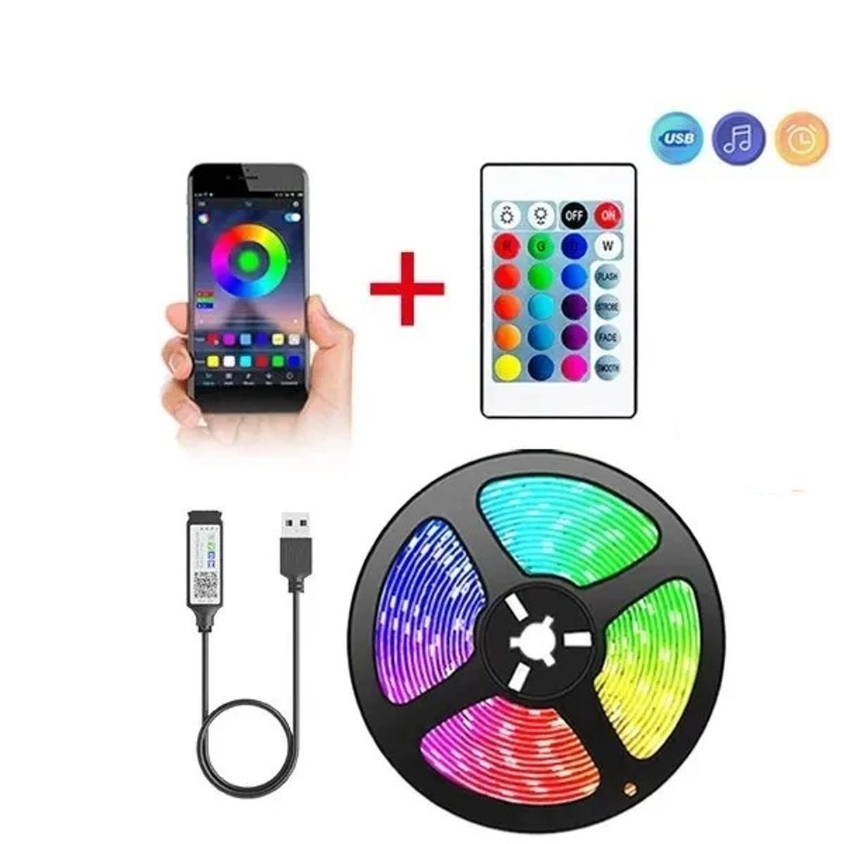 GENERICO - Tira De Luces Led Usb Bluetooth 5m Cinta Rgb + Control