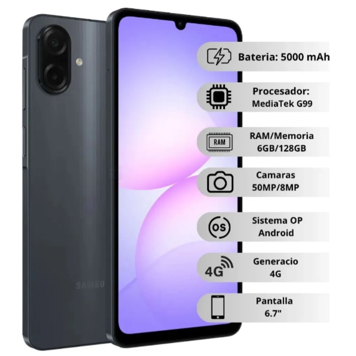 SAMSUNG - Celular Samsung Galaxy A07 4G 128Gb 4Ram Negro