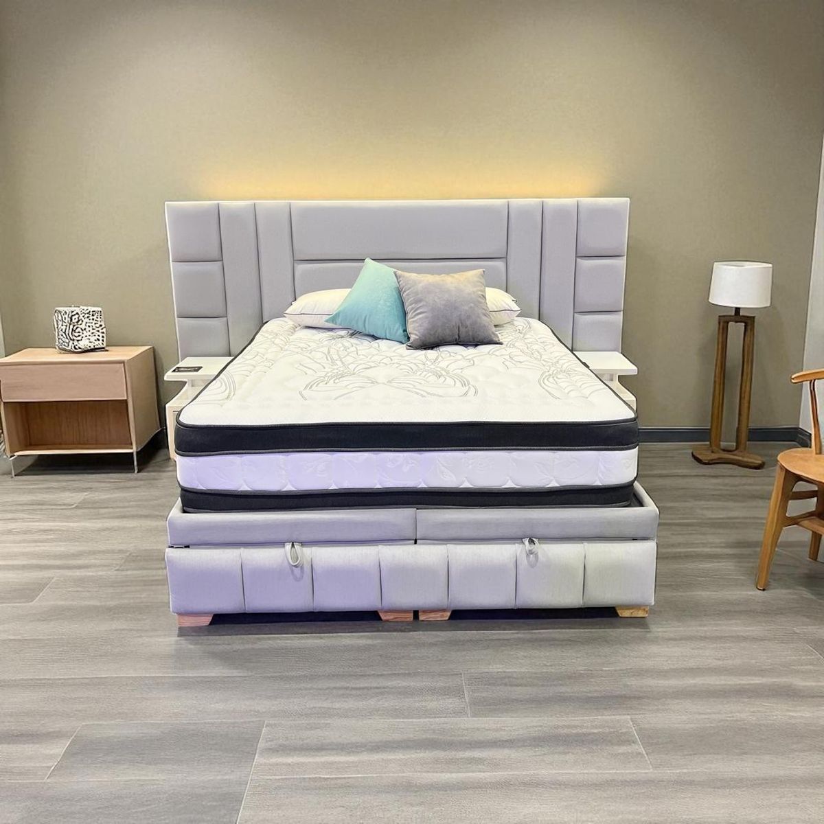 PLUMA HOME - CAMA KOREA - BASE BAUL + COLCHON + CABECERO  - DOBLE