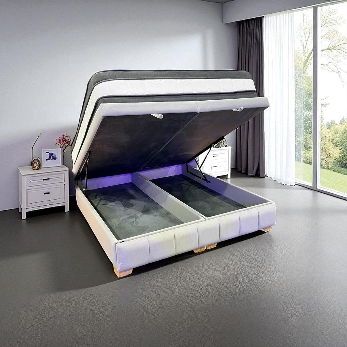 PLUMA HOME - CAMA KOREA - BASE BAUL + COLCHON + CABECERO  - DOBLE