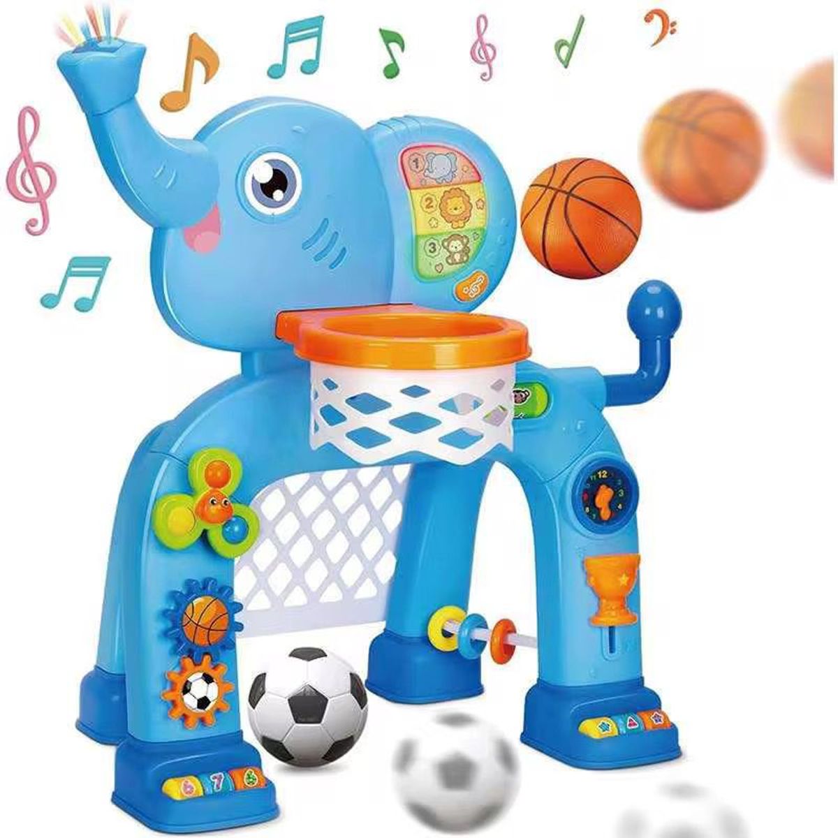 GENERICO - Cancha de Fútbol y Baloncesto Multifuncional Didáctico Musical Elefante Azul para Niños