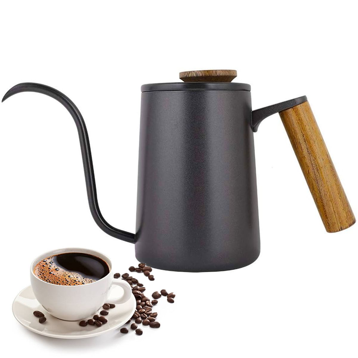 ONE PIXEL - Mini Tetera Hervidora Cuello De Cisne Para Cocina Madera y Acero