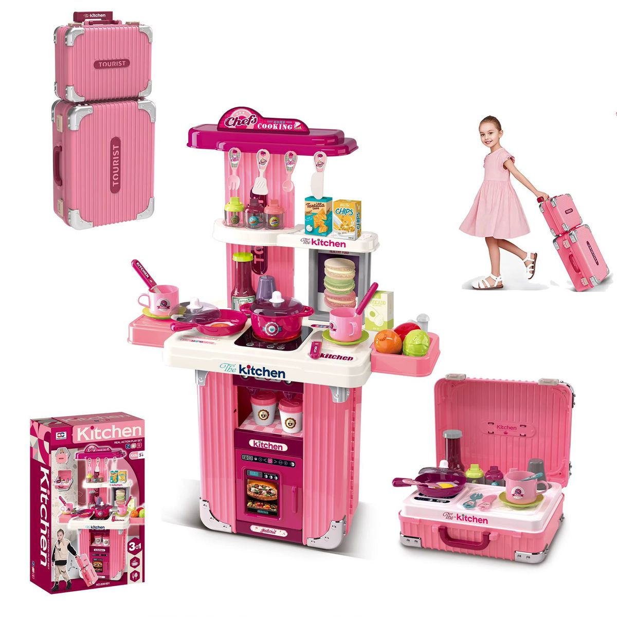 GENERICO - Cocina Didáctica para Niña Set x 2 Maletas Portátil