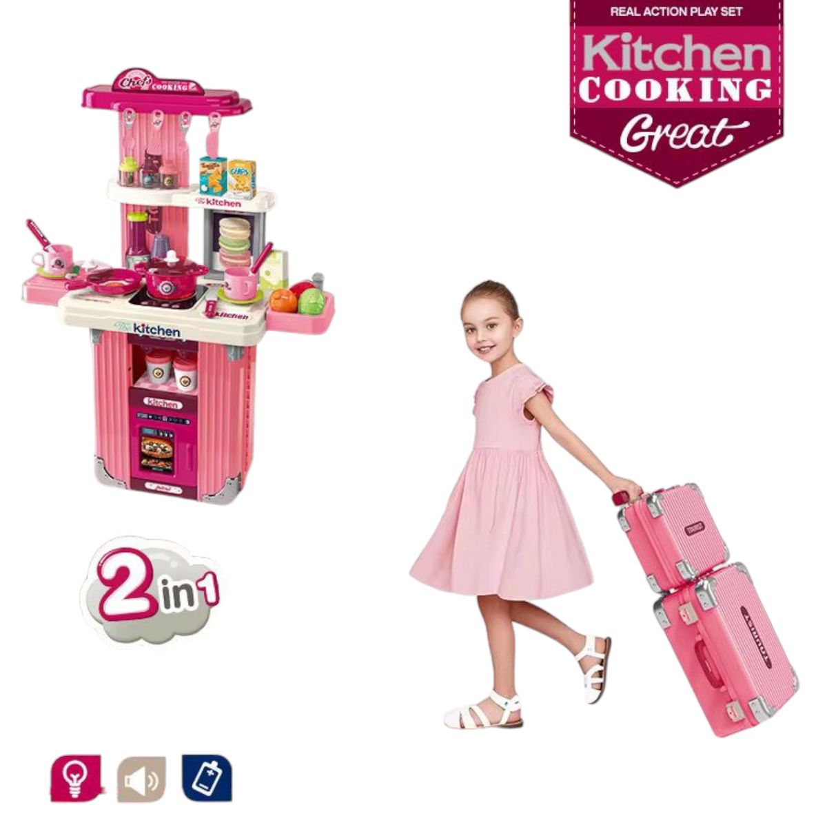 GENERICO - Cocina Didáctica para Niña Set x 2 Maletas Portátil