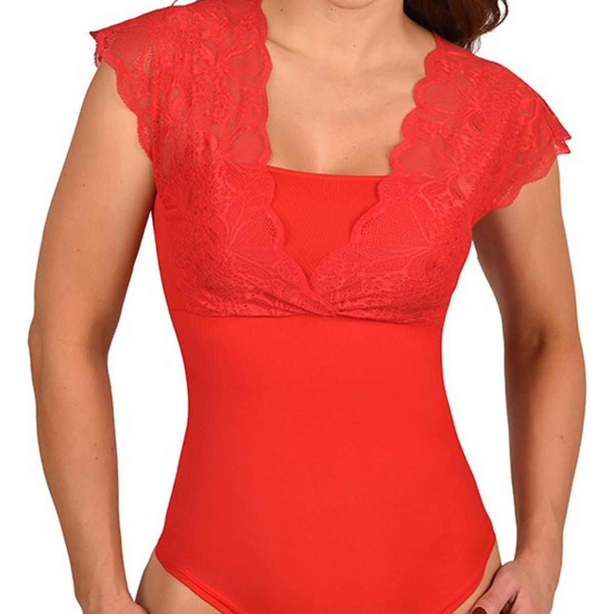 RITCHI - Body Faja Control para Mujer Ritchi  Manga Sisa con Encaje en Escote y Espalda