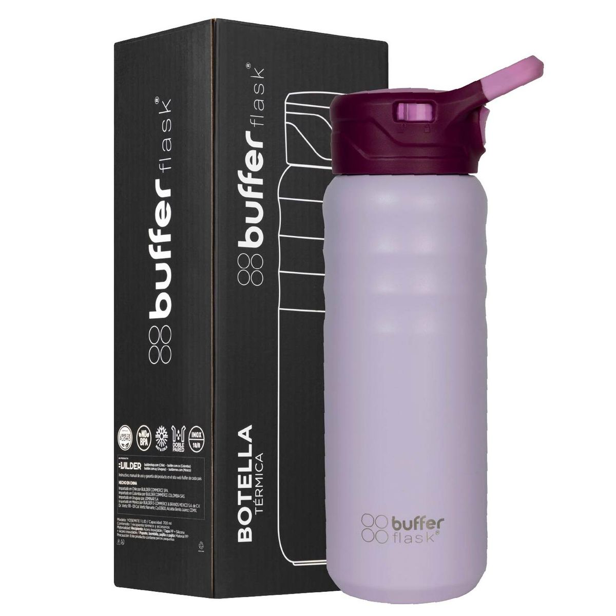 BUFFER FLASK - Termo Botella Termica 700ml Buffer Tapa Pitillo Acero Inox - Violeta