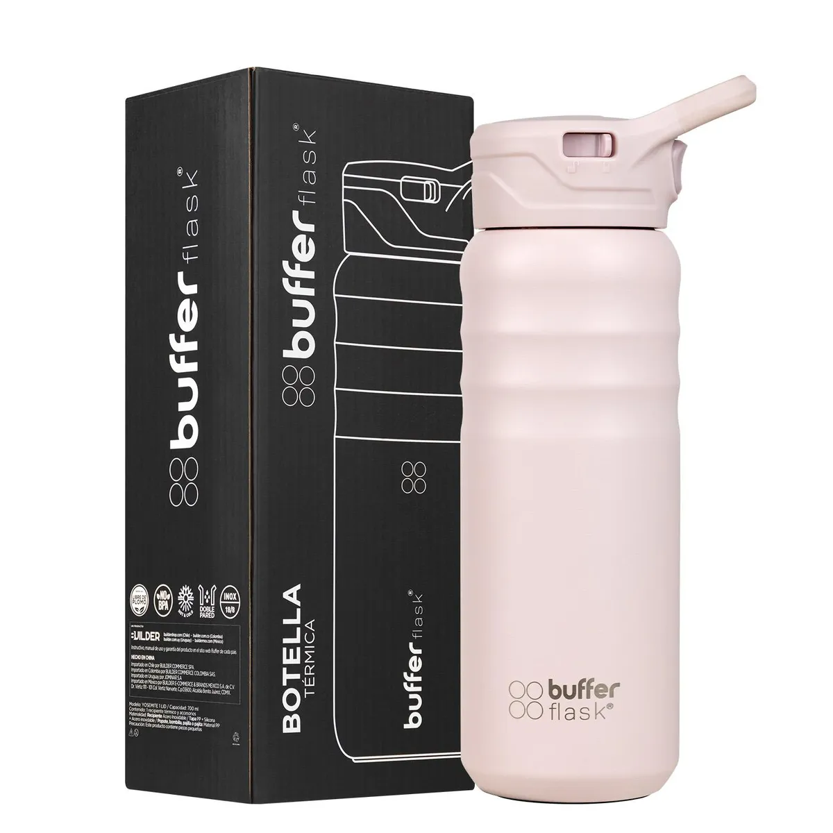 BUFFER FLASK - Termo Botella Termica 700ml Buffer Tapa Pitillo Acero Inox - Rosa