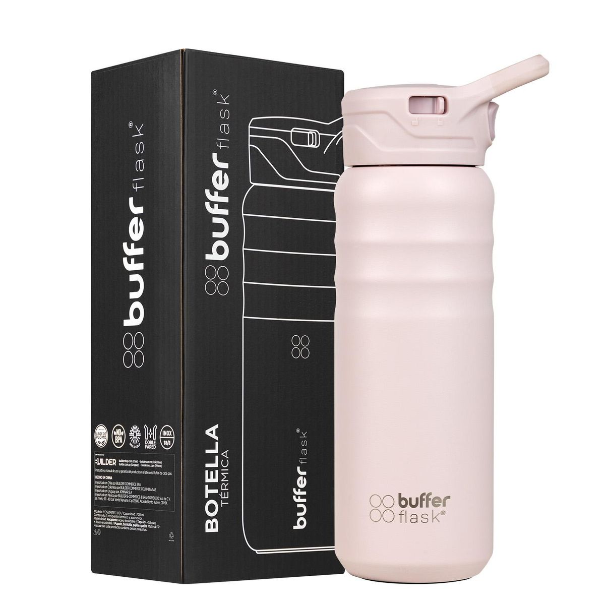 BUFFER FLASK - Termo Botella Termica 700ml Buffer Tapa Pitillo Acero Inox - Rosa