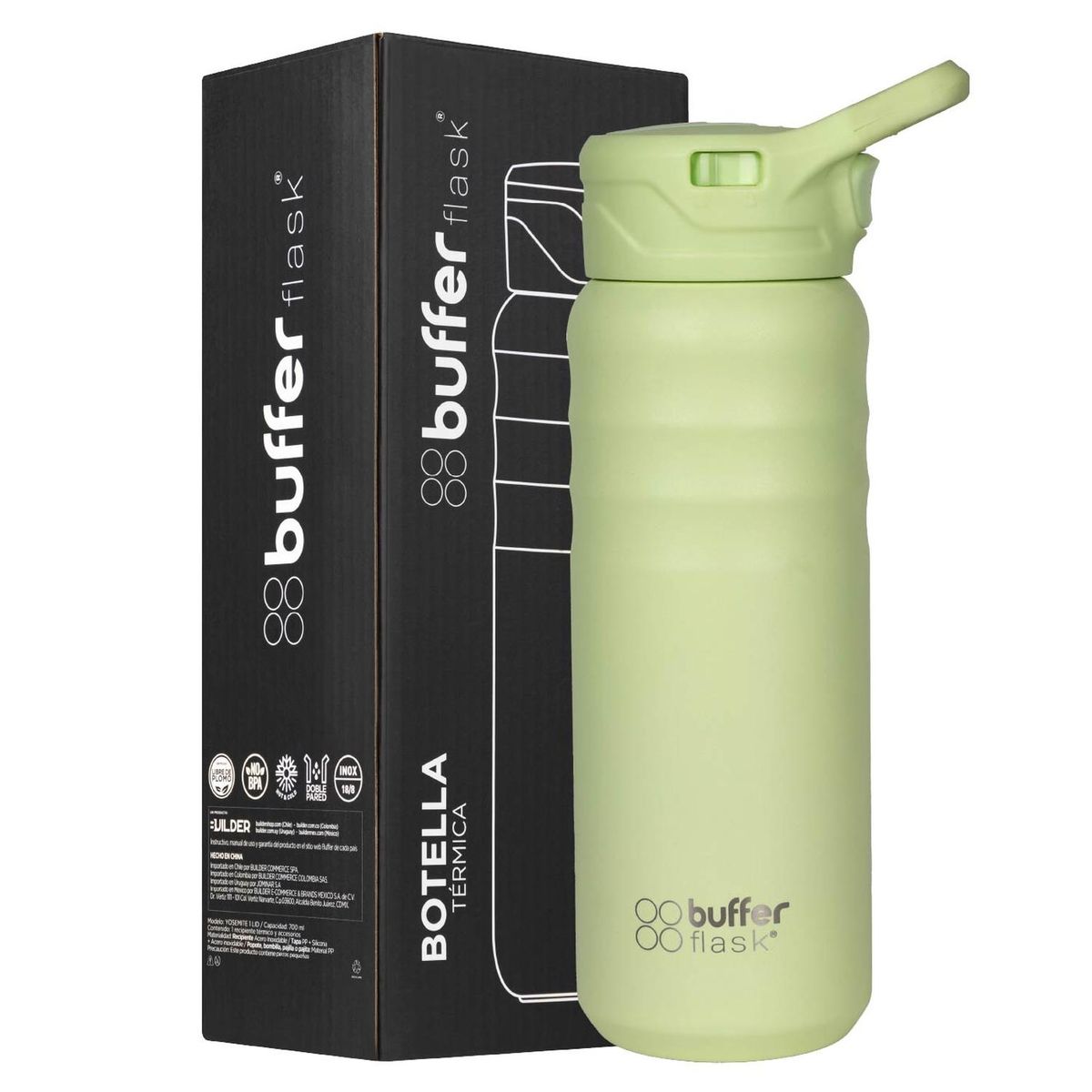 BUFFER FLASK - Termo Botella Termica 700ml Buffer Tapa Pitillo Acero Inox - Verde claro