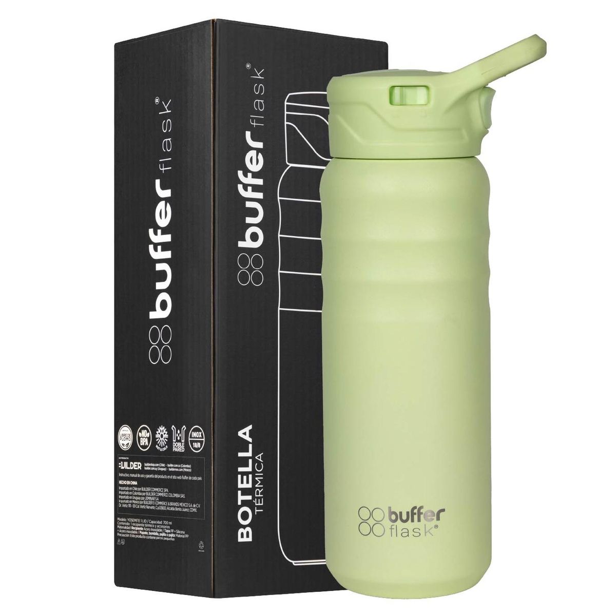BUFFER FLASK - Termo Botella Termica 700ml Buffer Tapa Pitillo Acero Inox - Verde claro