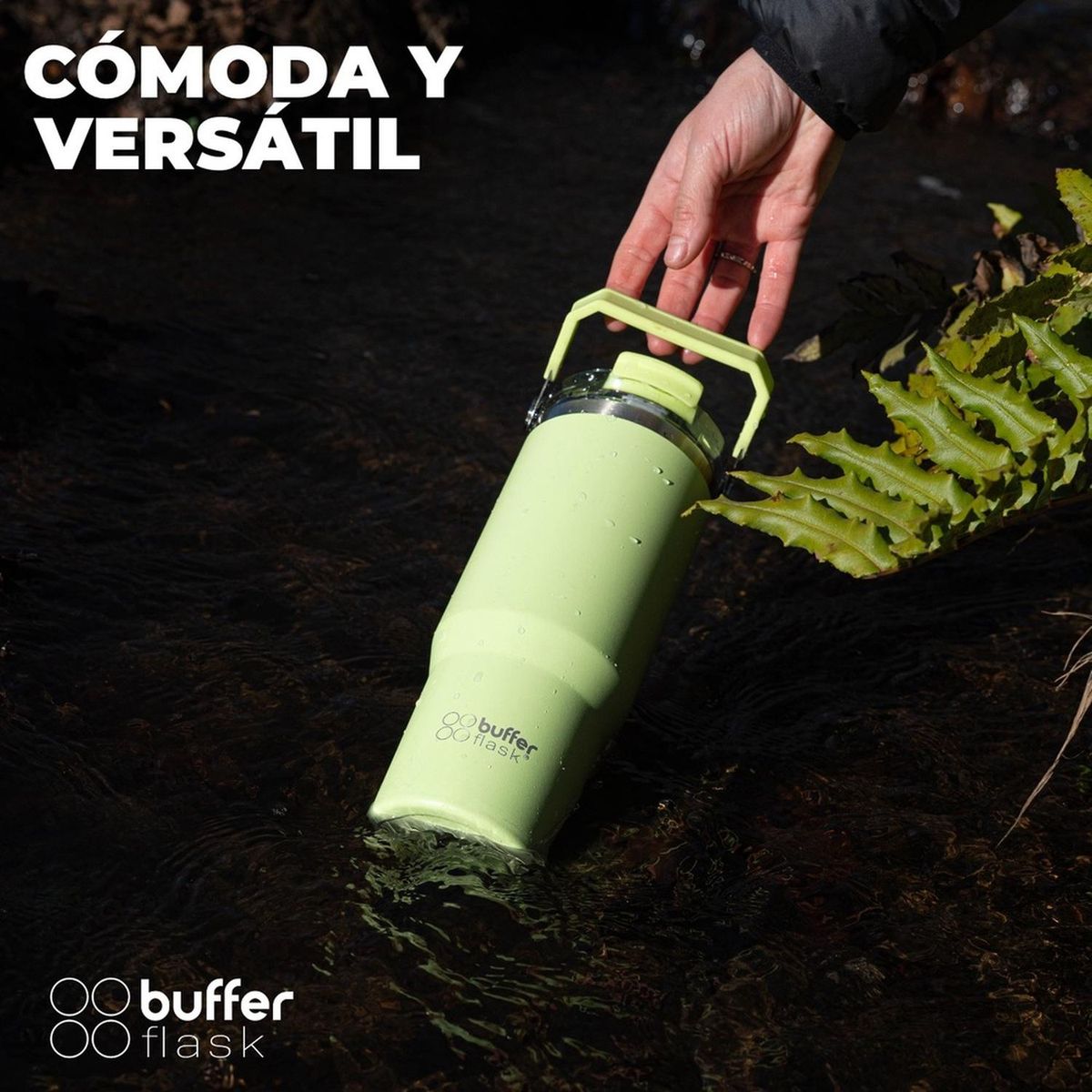 BUFFER FLASK - Termo Botella Termica Con Mango Buffer Acero Inoxidable - Verde claro