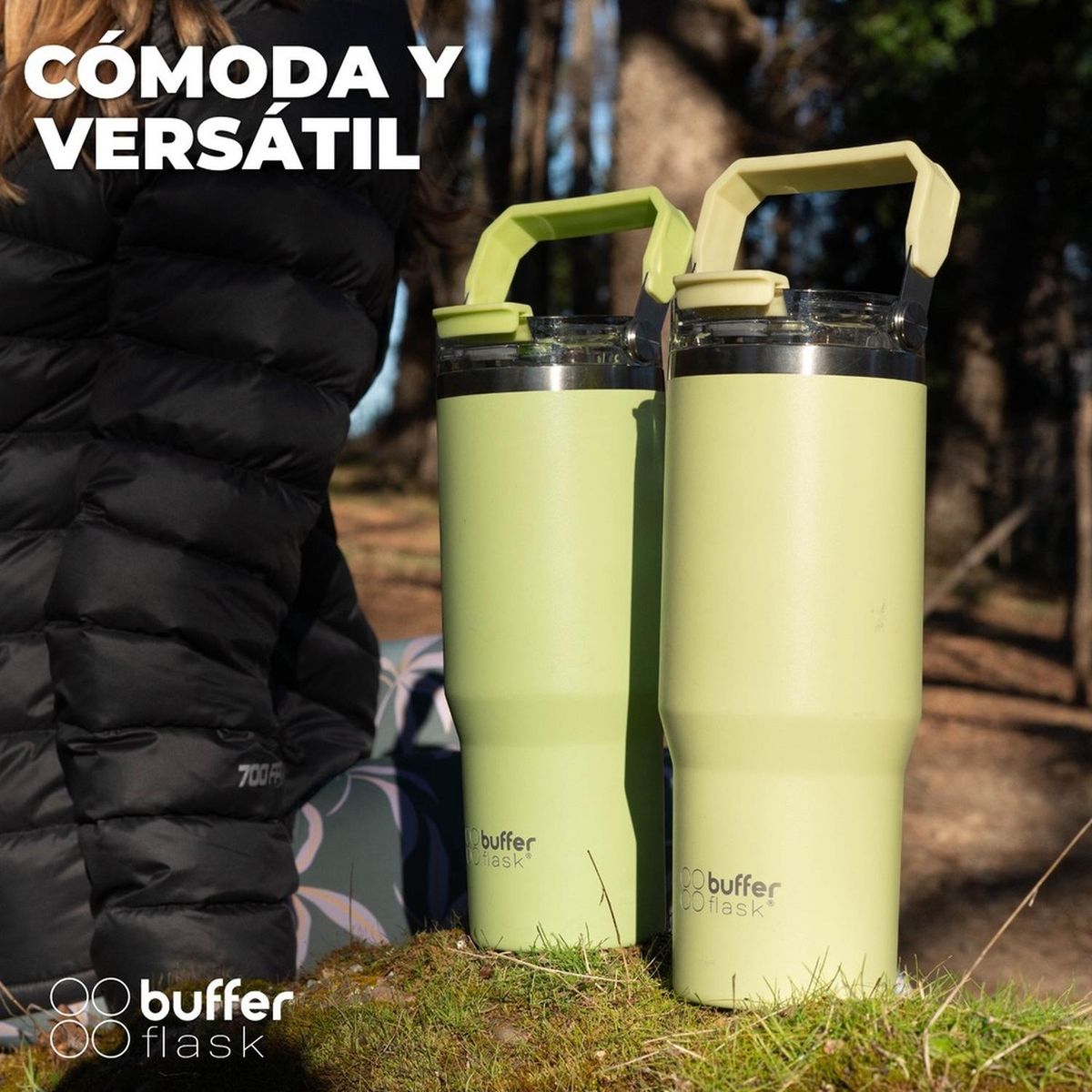 BUFFER FLASK - Termo Botella Termica Con Mango Buffer Acero Inoxidable - Amarillo