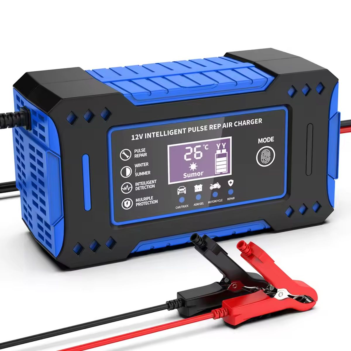 GENERICO - Cargador Inteligente de Baterías 12V 6A con Reparación por Pulsos - Azul