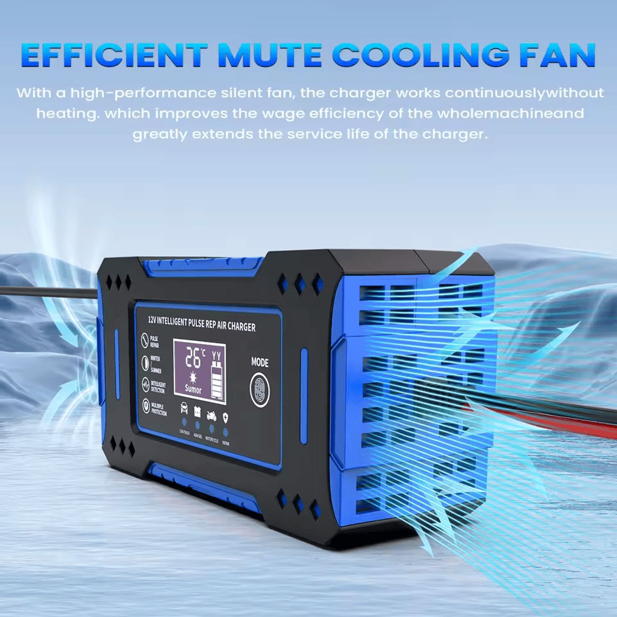 GENERICO - Cargador Inteligente de Baterías 12V 6A con Reparación por Pulsos - Azul